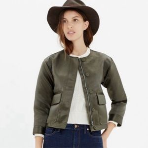 MADEWELL Olive Green Satin Bomber Jacket Size M